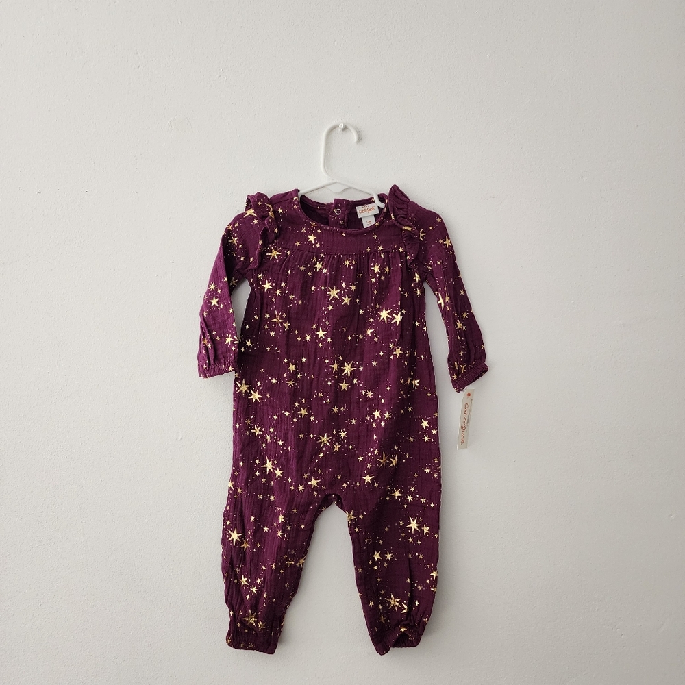 Cat & Jack | Dark Purple Long Sleeved Jumpsuit with Gold Stars